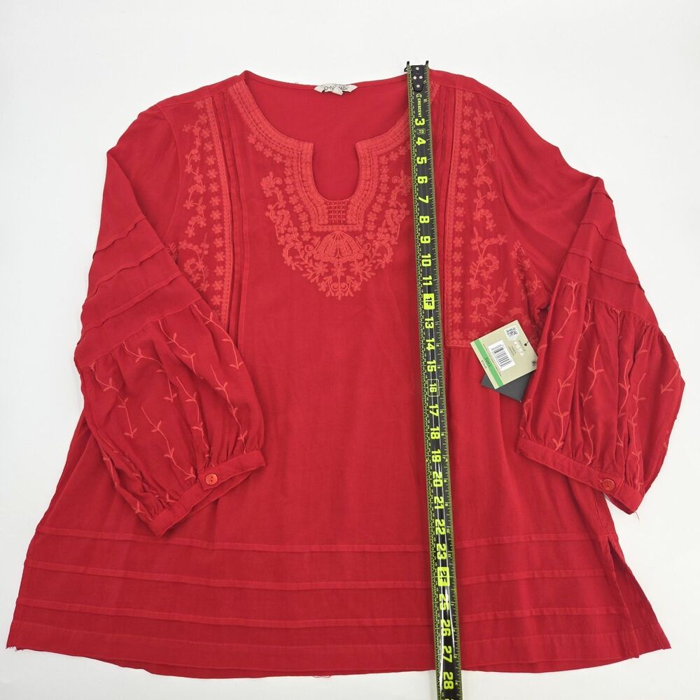 John Mark Embroidered Tunic Top Blouse Shirt Womens Size Large Red Boho Peasant - Picture 4 of 7